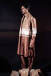 Buy_Jubinav Chadha_Brown Silk, Silk, Colorblocked Kurta Set With Stole _Online_at_Aza_Fashions