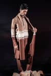Shop_Jubinav Chadha_Brown Silk, Silk, Colorblocked Kurta Set With Stole _Online_at_Aza_Fashions