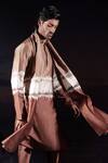 Jubinav Chadha_Brown Silk, Silk, Colorblocked Kurta Set With Stole _at_Aza_Fashions