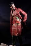 Shop_Jubinav Chadha_Red Georgette Patchwork, Sequins Floral And Kurta Set 