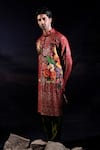Jubinav Chadha_Red Georgette Sequins, Patchwork And Kurta & Pant Set _Online_at_Aza_Fashions
