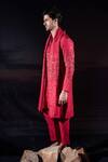 Buy_Jubinav Chadha_Red Silk Embroidery, Sequins, Crystals Linear Pattern Kurta Set _Online_at_Aza_Fashions