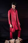 Shop_Jubinav Chadha_Red Silk Embroidery, Sequins, Crystals Linear Pattern Kurta Set _Online_at_Aza_Fashions