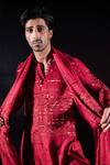 Jubinav Chadha_Red Silk Embroidery, Sequins, Crystals Linear Pattern Kurta Set _at_Aza_Fashions