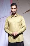 Buy Echke Olive Green Cotton Studs Moss Pearl Lycra Shirt at Aza Fashions Buy_Echke_Olive Green Cotton Studs Moss Pearl Lycra Shirt _at_Aza_Fashions
