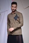 Buy_Echke_Olive Green Cotton Patchwork Zara Shacket _at_Aza_Fashions