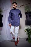 Echke_Blue Viscose, Rayon Chinese Collar Shirt _Online_at_Aza_Fashions