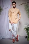 Echke_Beige Cotton Khaki One Side Flap Shirt _Online_at_Aza_Fashions