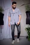 Echke_Gray Viscose, Rayon Buckles Grey Scuba Half Sleeve Shirt _Online_at_Aza_Fashions