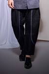 Echke_Gray Linen Piping Black Scuba Pallu Draped Shirt With Pant _Online_at_Aza_Fashions