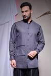 Buy_Echke_Gray Linen Piping Black Scuba Pallu Draped Shirt With Pant _Online_at_Aza_Fashions