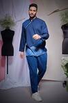Buy_Echke_Blue Cotton Fringe, Patchwork Shirt With Pant _at_Aza_Fashions