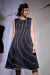 Buy_Echke_Black Viscose, Rayon Piping Round Neck Pipe Embellished Dress _Online_at_Aza_Fashions