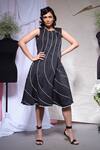 Buy_Echke_Black Viscose, Rayon Piping Round Neck Pipe Embellished Dress _at_Aza_Fashions