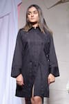 Echke_Black Lycra Collared Shirt Dress _Online_at_Aza_Fashions