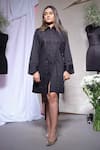 Echke_Black Lycra Collared Shirt Dress _at_Aza_Fashions