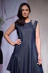 Buy_Echke_Blue Denim Embroidery Round Neck A Line Dress _Online_at_Aza_Fashions