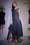 Shop_Echke_Blue Denim Embroidery Round Neck A Line Dress _Online_at_Aza_Fashions