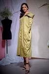 Echke_Olive Green Cotton, Canvas Off-shoulder Moss Long Shirt Dress _Online_at_Aza_Fashions