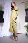 Buy_Echke_Olive Green Cotton, Canvas Off-shoulder Moss Long Shirt Dress _Online_at_Aza_Fashions