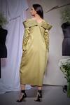 Shop_Echke_Olive Green Cotton, Canvas Off-shoulder Moss Long Shirt Dress _at_Aza_Fashions