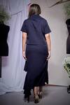 Shop_Echke_Navy Viscose, Rayon Stones Square Neck Ecru Linen Top With Ruffle Skirt _at_Aza_Fashions
