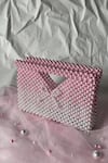 Buy_Rubilon_White Pearls, Bows Izzy Gradient Handwoven Clutch _at_Aza_Fashions