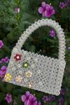 Buy_Rubilon_White Beads, Fabric Flowers, Pearls Blush Flora Handwoven Crystal Clutch _at_Aza_Fashions