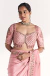 Studio Bagechaa_Pink Crepe, Shantoon Embroidery, Mirrors, Beads, Navya Light Saree With Blouse _Online_at_Aza_Fashions