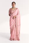Buy_Studio Bagechaa_Pink Crepe, Shantoon Embroidery, Mirrors, Beads, Navya Light Saree With Blouse _at_Aza_Fashions