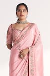 Shop_Studio Bagechaa_Pink Crepe, Shantoon Embroidery, Mirrors, Beads, Navya Light Saree With Blouse _Online_at_Aza_Fashions