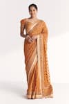 Buy_Studio Bagechaa_Yellow Georgette, Silk Embroidery, Mirrors, Kaira Mustard Saree With Blouse _at_Aza_Fashions