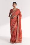 Buy_Studio Bagechaa_Orange Crepe, Silk Embroidery, Sequins, Zari, Khwab Tangerine Saree With Blouse _at_Aza_Fashions