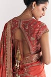 Studio Bagechaa_Orange Crepe, Silk Embroidery, Sequins, Zari, Khwab Tangerine Saree With Blouse _Online_at_Aza_Fashions