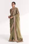 Studio Bagechaa Green Organza, Silk Embroidery, Zari, Stones, Beads Palak Saree With Blouse Online at Aza Fashions Studio Bagechaa_Green Organza, Silk Embroidery, Zari, Stones, Beads Palak Saree With Blouse _Online_at_Aza_Fashions