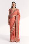 Buy_Studio Bagechaa_Orange Crepe, Silk Embroidery, Zari, Beads Jannat Tangerine Saree With Blouse _at_Aza_Fashions