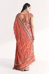 Shop_Studio Bagechaa_Orange Crepe, Silk Embroidery, Zari, Beads Jannat Tangerine Saree With Blouse _at_Aza_Fashions