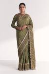 Buy_Studio Bagechaa_Green Crepe, Silk Embroidery, Sequins, Zari, Arzoo Saree Set With Koti Jacket _at_Aza_Fashions