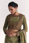 Buy_Studio Bagechaa_Green Crepe, Silk Embroidery, Sequins, Zari, Arzoo Saree Set With Koti Jacket _Online_at_Aza_Fashions