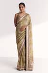 Buy_Studio Bagechaa_Green Tissue, Silk Embroidery, Zari, Beads, Sequins Falguni Saree With Blouse _at_Aza_Fashions