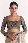 Studio Bagechaa_Beige Tissue, Silk Embroidery, Sequins, Zari, Gitanjali Blue Saree With Blouse _Online_at_Aza_Fashions
