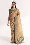 Buy_Studio Bagechaa_Multi Color Tissue, Doriya, Silk Embroidery, Morni Green Saree With Blouse _at_Aza_Fashions