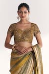 Buy_Studio Bagechaa_Green Tissue, Silk Embroidery, Zari, Stones, Kusum Lime Saree With Blouse _Online_at_Aza_Fashions