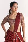 Buy_Studio Bagechaa_Maroon Crepe, Chiffon Embroidery, Naveli Pre-stitched Saree With Blouse _Online_at_Aza_Fashions