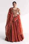 Buy_Studio Bagechaa_Orange Viscose, Silk, Tissue, Organza Embroidery, Beads, Padma Rust Lehenga Set _at_Aza_Fashions