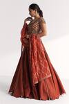 Studio Bagechaa_Orange Viscose, Silk, Tissue, Organza Embroidery, Beads, Padma Rust Lehenga Set _Online_at_Aza_Fashions