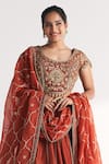 Shop_Studio Bagechaa_Orange Viscose, Silk, Tissue, Organza Embroidery, Beads, Padma Rust Lehenga Set _Online_at_Aza_Fashions