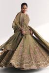 Shop_Studio Bagechaa_Green Organza, Silk Embroidery, Sequins, Beads, Chandni Kurta Lehenga Set _Online_at_Aza_Fashions