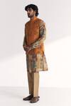 Studio Bagechaa_Yellow Tissue, Organza, Chanderi Embroidery, Janak Mustard Nehru Jacket Set _Online_at_Aza_Fashions