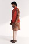 Studio Bagechaa_Orange Linen, Satin, Tissue, Organza, Chandan Tangerine Nehru Jacket Set _Online_at_Aza_Fashions